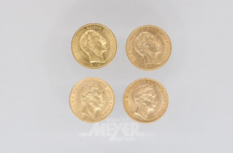 4 Goldmünzen 20 Mark, Deutsches Reich,
