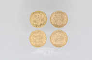 4 Goldmünzen 20 Mark, Deutsches Reich,
