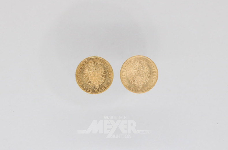 2 Goldmünzen 20 Mark, Deutsches Reich,