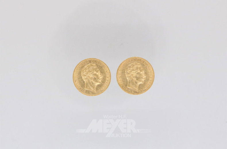 2 Goldmünzen 20 Mark, Deutsches Reich,