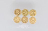 6 Goldmünzen 10 Mark, Deutsches Reich,
