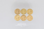 6 Goldmünzen 10 Mark, Deutsches Reich,