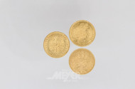 3 Goldmünzen 10 Mark, Deutsches Reich,