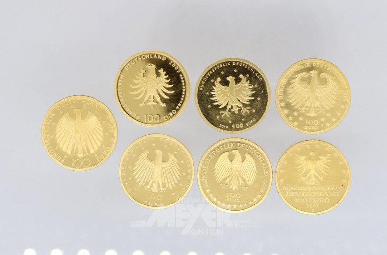 7 verschiedene Gedenk-Goldmünzen