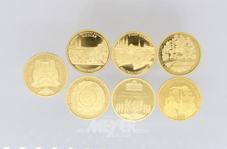 7 verschiedene Gedenk-Goldmünzen