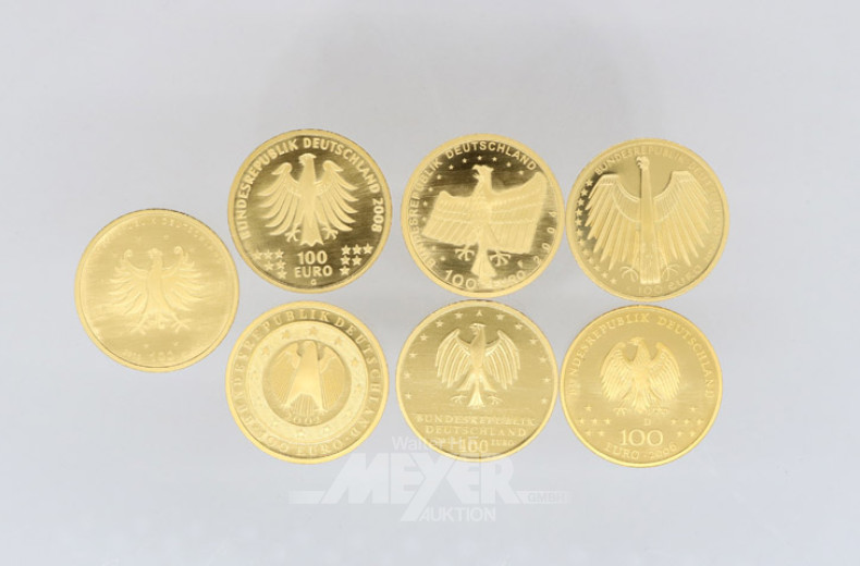 7 verschiedene Gedenk-Goldmünzen