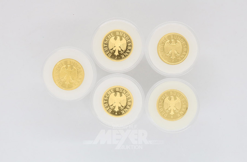 5 Goldmünzen 1 Mark, 900er