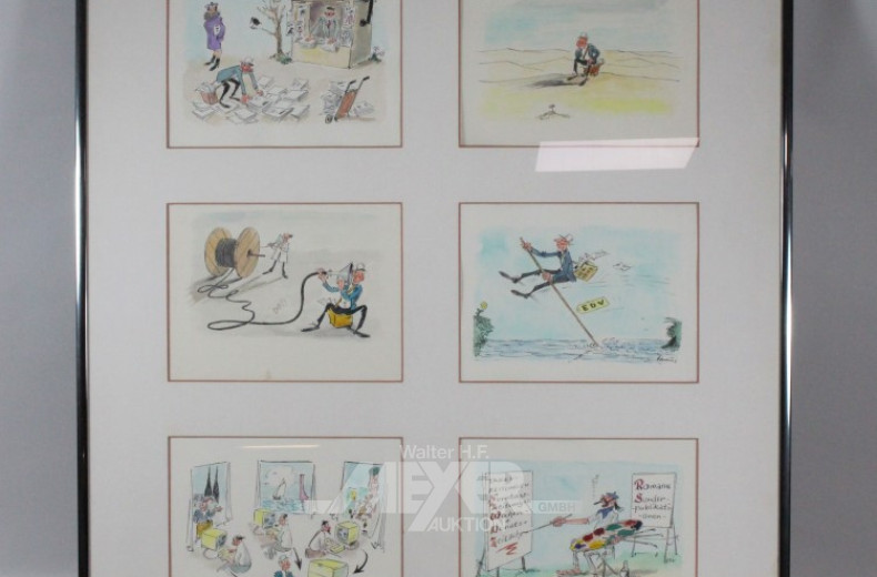 2 Bilder mit jw. 6 Karikaturen,