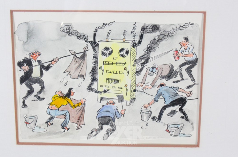 2 Bilder mit jw. 6 Karikaturen,