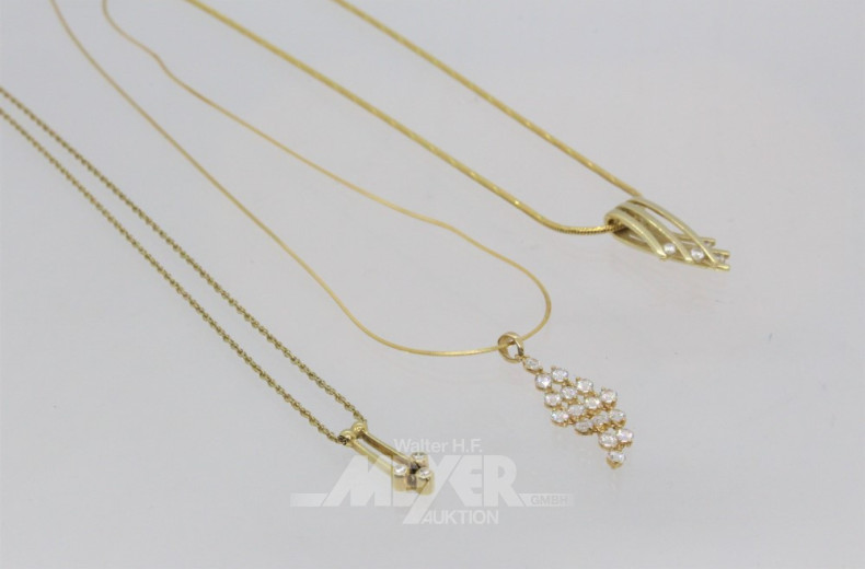 3 versch. zarte Halsketten, 585er GG,