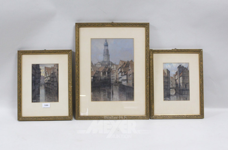 3 Pastellbilder ''Fleetansichten''