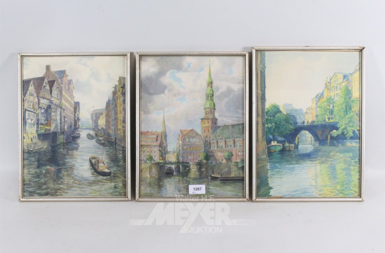 5 Hamburgensien, coloriert, ca. 33 x 24 cm