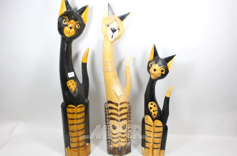 3 Holzfiguren: Katzen