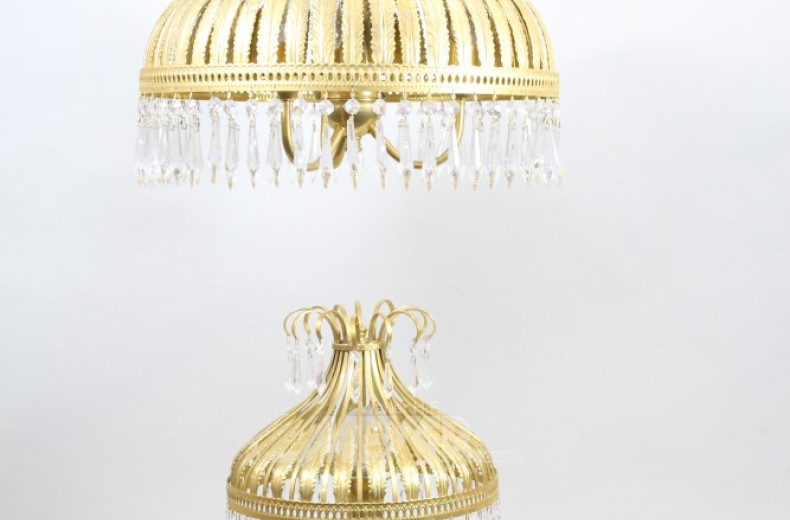 Tisch- u. 1 Hängelampe, Kristall-Lüster,