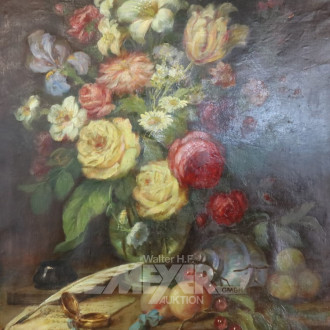 Gemälde ''Blumenstillleben mit Obst'',