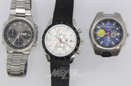 4 Herrenarmbanduhren, 1 Uhr ohne Armband