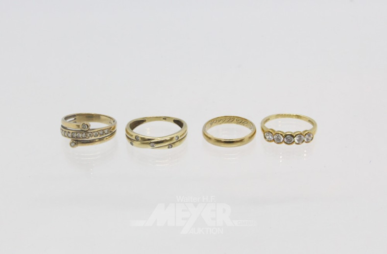 4 versch. Damenringe in 333er GG
