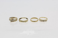 4 versch. Damenringe in 333er GG