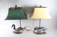 2 Enten-Tischlampen, Schirm beige und grün