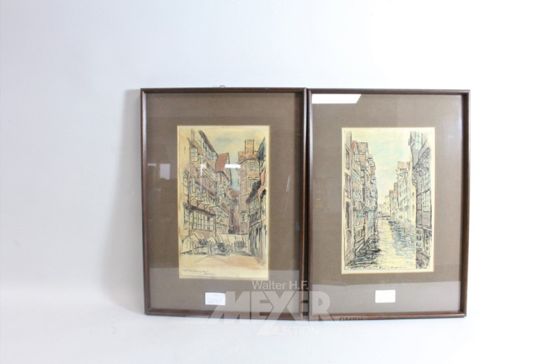 4 Federzeichnungen ''Hamburgensien''