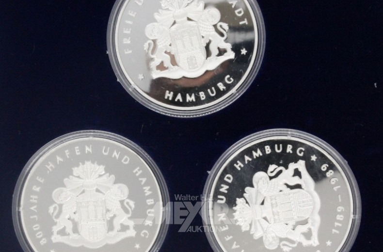 3 Silbermedaillen, Feinsilber,