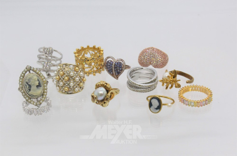 13 Ringe, 1 Anhänger sowie 3 Armbänder,