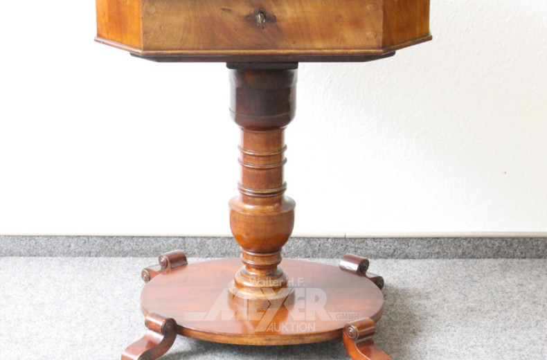 Nähtisch, 19. Jh., Mahagoni, Säulenfuß,