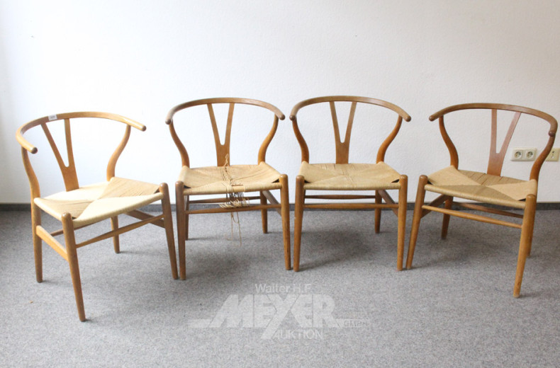 4 Armlehnstühle, Eiche hell, Modell CH 24,