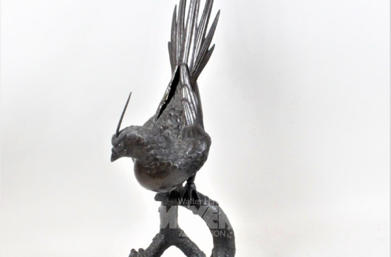 asiat. Bronze-Räucherfigur, Fasan,