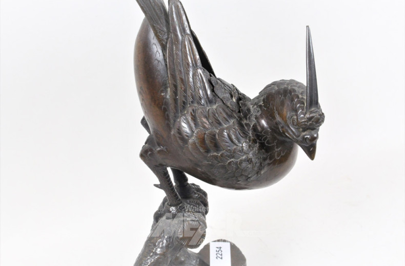 asiat. Bronze-Räucherfigur, Fasan,