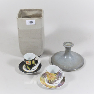 Steingut-Vase und 1 Leuchter
