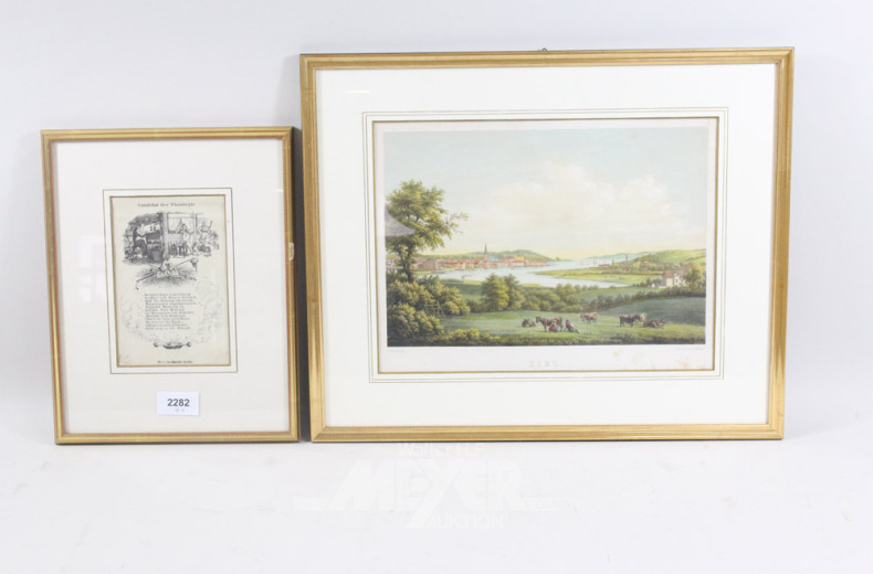 4 versch. Bilder, gerahmt: