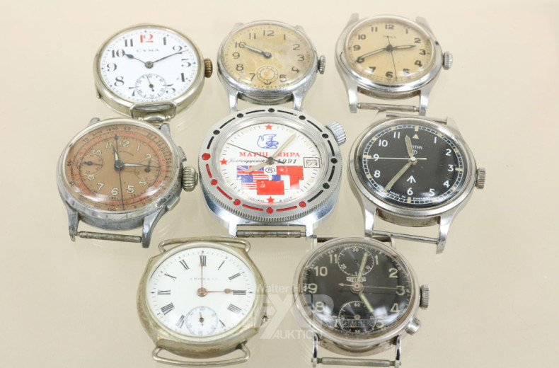 Schmuckbox mit 8 Armbanduhren, Vintage,