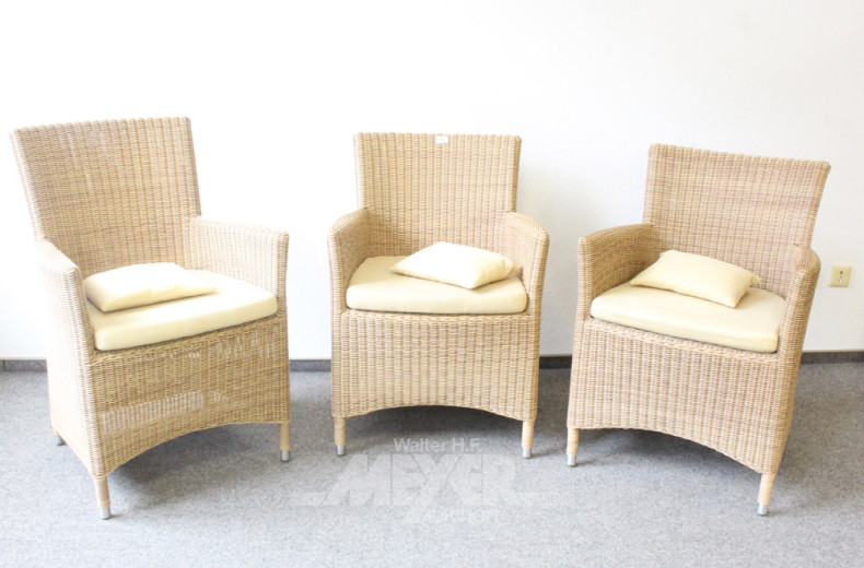 3 Armlehn-Gartenstühle, Kunststoff