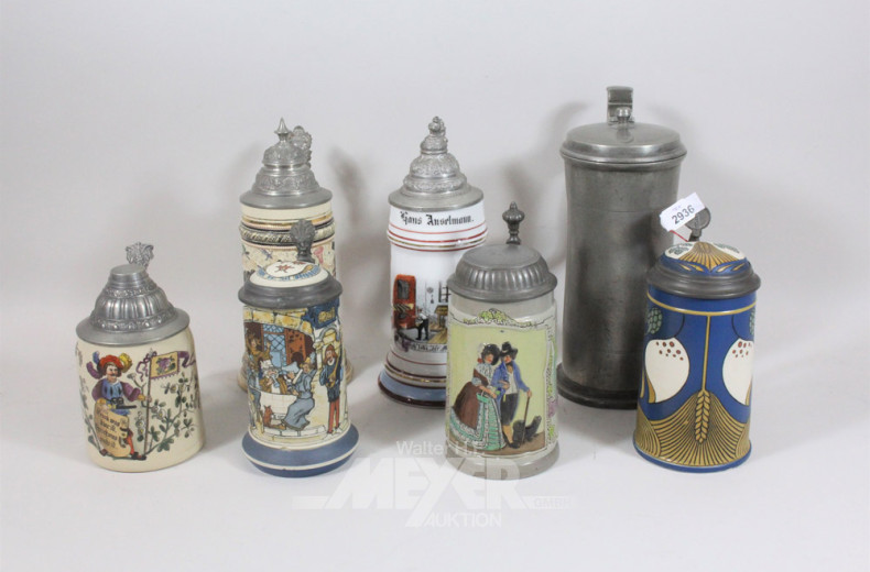 7 versch. Bierkrüge u.a. METTLACH,