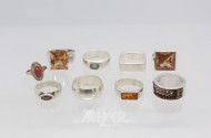 9 Ringe Silber, tlw. bes. mit Farbsteinen