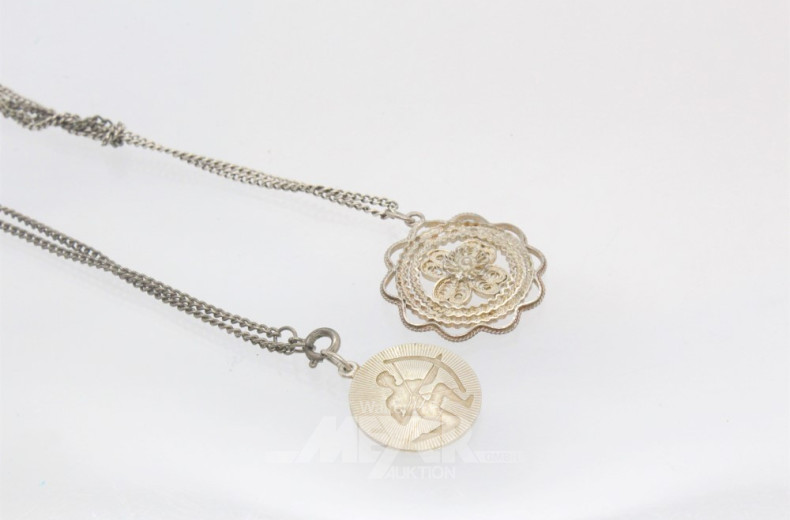 2 Ketten, Silber, jw. mit Anhänger