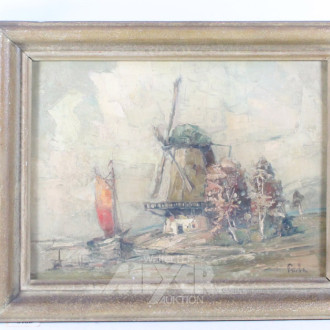 Gemälde ''Segelboot vor Windmühle''