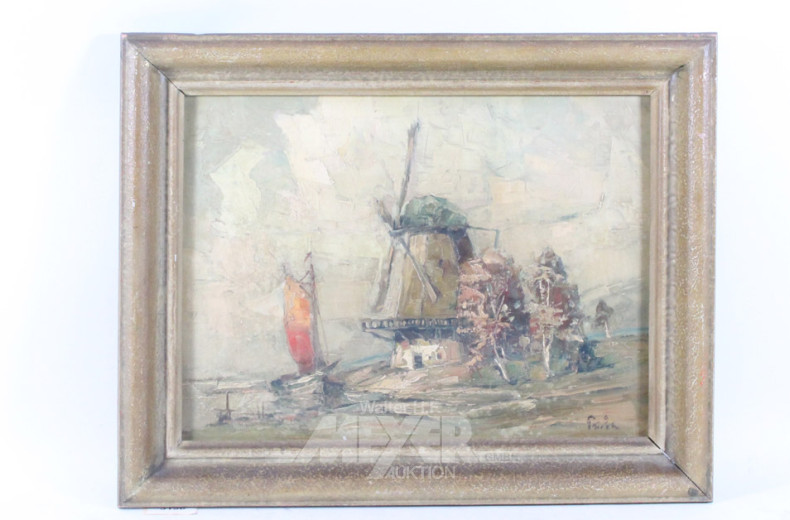 Gemälde ''Segelboot vor Windmühle''