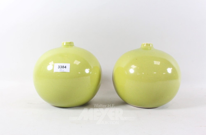 2 Vasen, Keramik, Kugelform, gelb