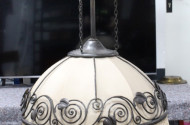 Deckenlampe um 1900, Textilschirm,