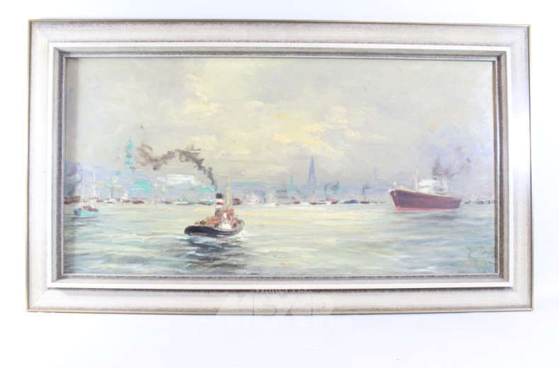 Gemälde ''Hamb. Hafen mit Schlepper'',