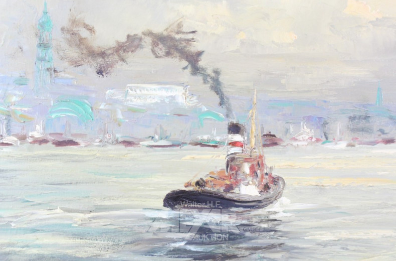 Gemälde ''Hamb. Hafen mit Schlepper'',