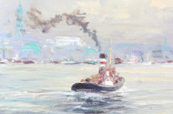 Gemälde ''Hamb. Hafen mit Schlepper'',