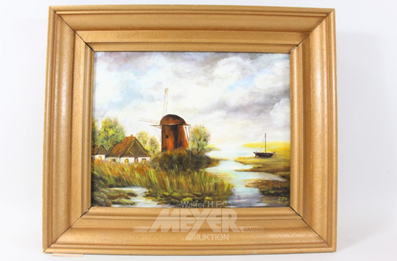 2 Gemälde ''Windmühle'' / ''Kate am See''