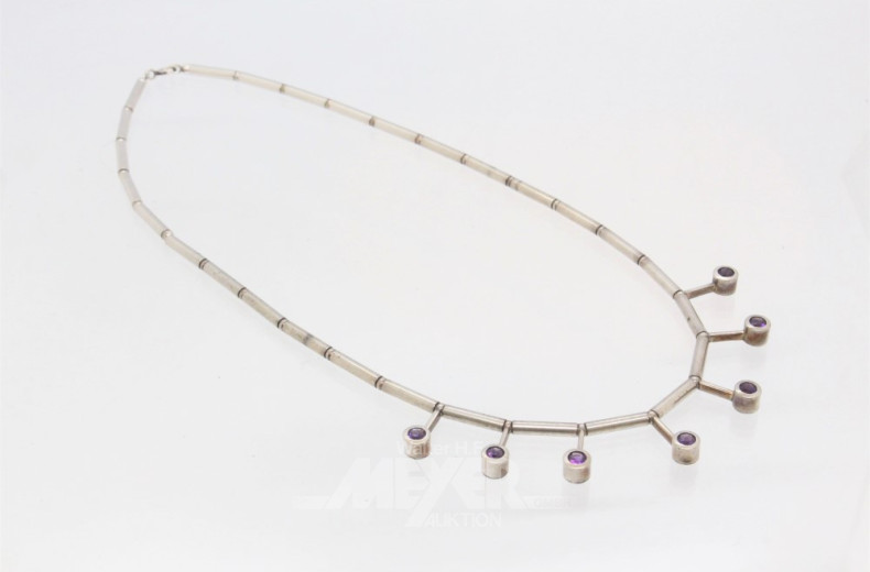 Collier Silber besetzt mit 7 Farbsteinen