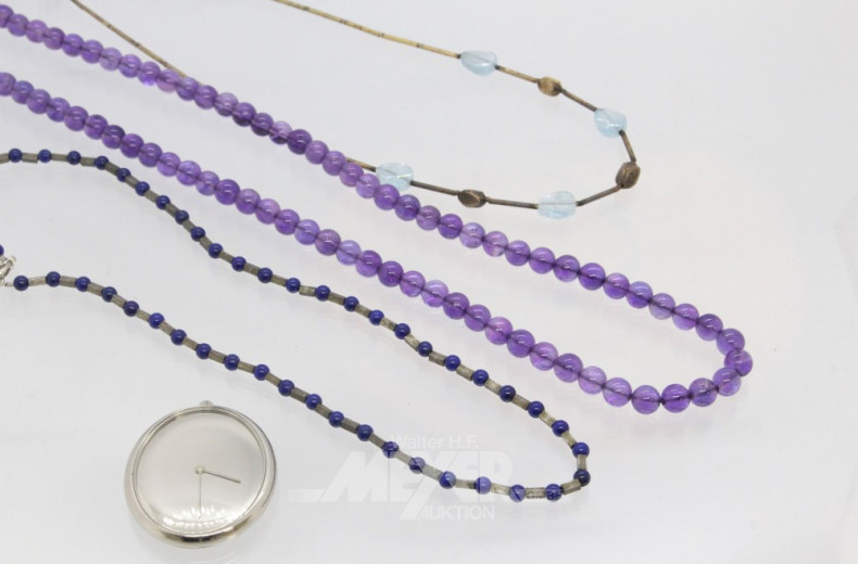 3 Modeschmuck-Ketten, 1 Uhr