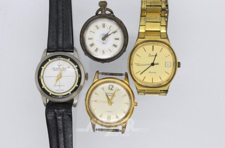 6 Armbanduhren, 1 Anhängeruhr