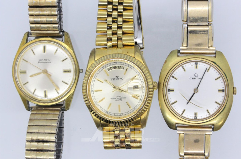 6 Armbanduhren, 1 Anhängeruhr