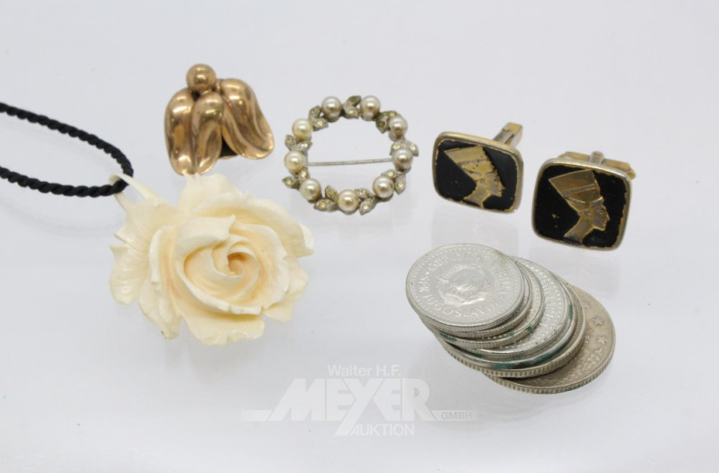 5 Armbanduhren, Modeschmuck, Münzen